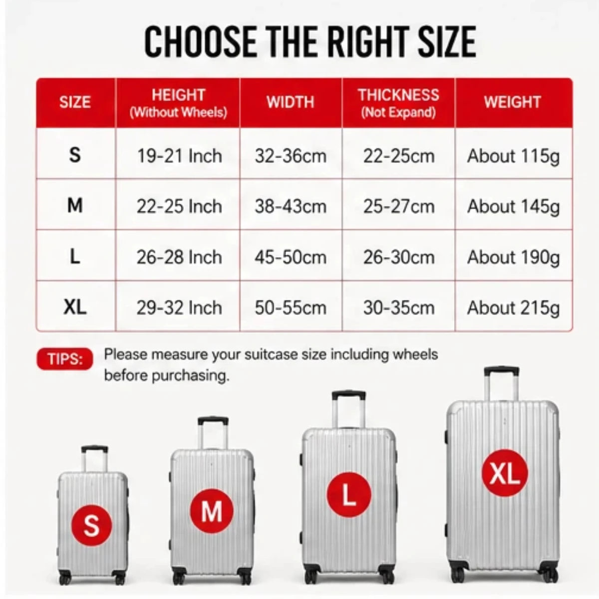 Fashion Travel Suitcase Protective Cover Luggage Protective Cover Solid Color Suitable for 18-28 Inch Suitcases