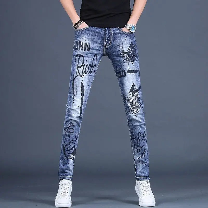 Jeans for Men Tapered Harem Mens Cowboy Pants Stylish Trousers Slim Fit Boot Cut Luxury Casual Loose Stretch Harajuku Elastic Xs