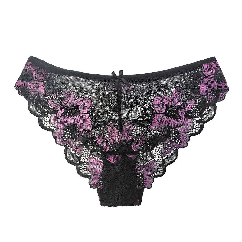 Women Panties Pink Lace Transparent Hollow Out Underwear Comfort Seamless Low Waist Briefs Lingerie Ladies Panties For Women