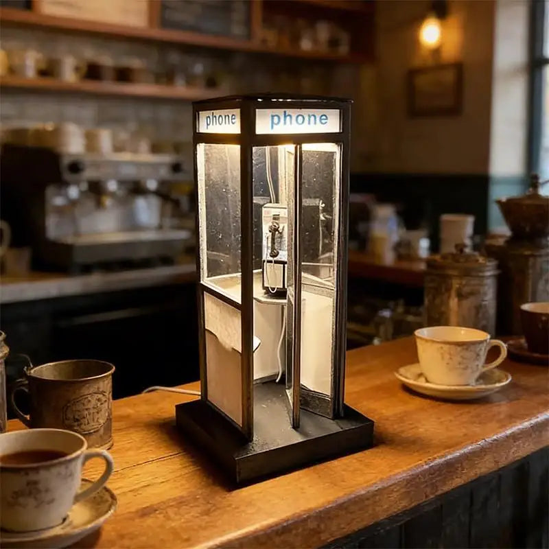 Retro British Phonebooth Lamp Tall Vintage Night Table Lamp For Kids Study Cafe Living Room Unique Home Decor
