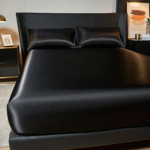 1/3Pc Satin Fitted Sheet Solid Colour Single Twin Full Queen King Ice Silk Mattress Cover Natural With Elastic Band Bed Sheet