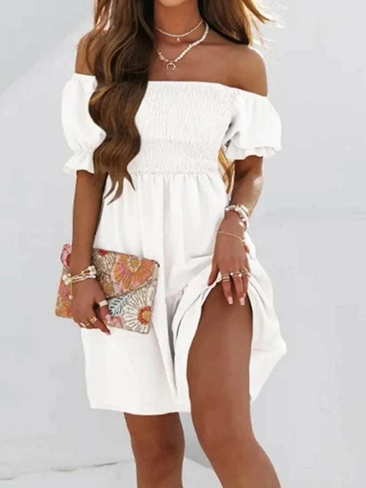 New Dresses for Women 2025 Summer Dresses for Women Fashion Sexy Off Shoulder Puff Sleeve Dress Vestidos Verano Moda Short Dress