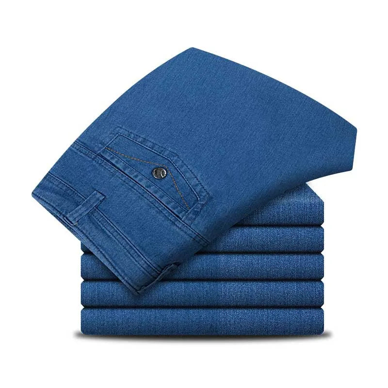Jeans for Men in Spring Summer High Waisted Straight Leg Loose Elastic Autumn Middle-aged Elderly Loose High Waisted Men's Jeans