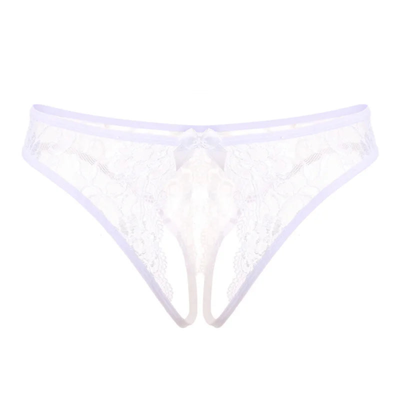 Hot Women's Panties Sexy Lingerie Open Crotch Panties Underwear Lady's Crotchless Thongs G-String With Bow Transparent Briefs