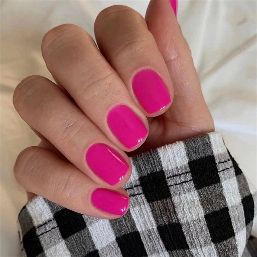 24 Pcs/set Artificial Acrylic Full Coverage Press on Nails Art Short French Fake Nails Red Glossy Removable False Nail Supplies