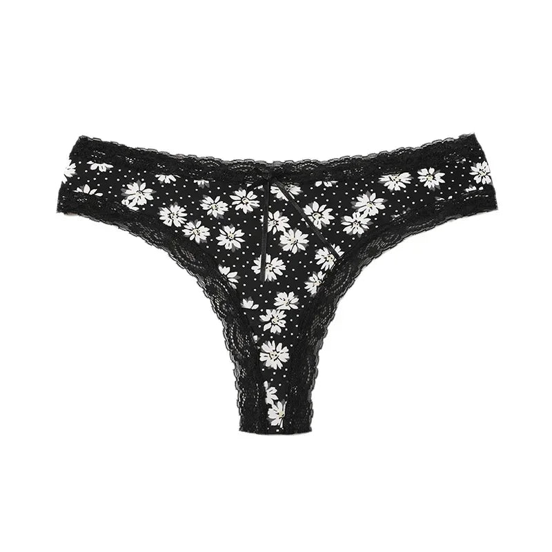 Women Sexy Flowers Panties Low-waist G String Thong Underwear Female Temptation Breathable Lingerie Lace T Pants Intimate