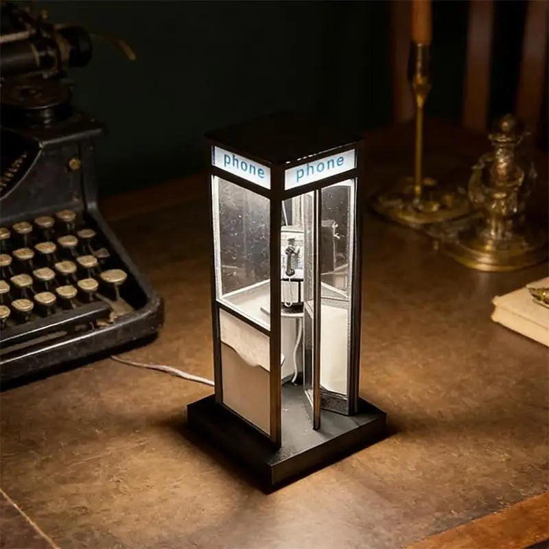 Retro British Phonebooth Lamp Tall Vintage Night Table Lamp For Kids Study Cafe Living Room Unique Home Decor