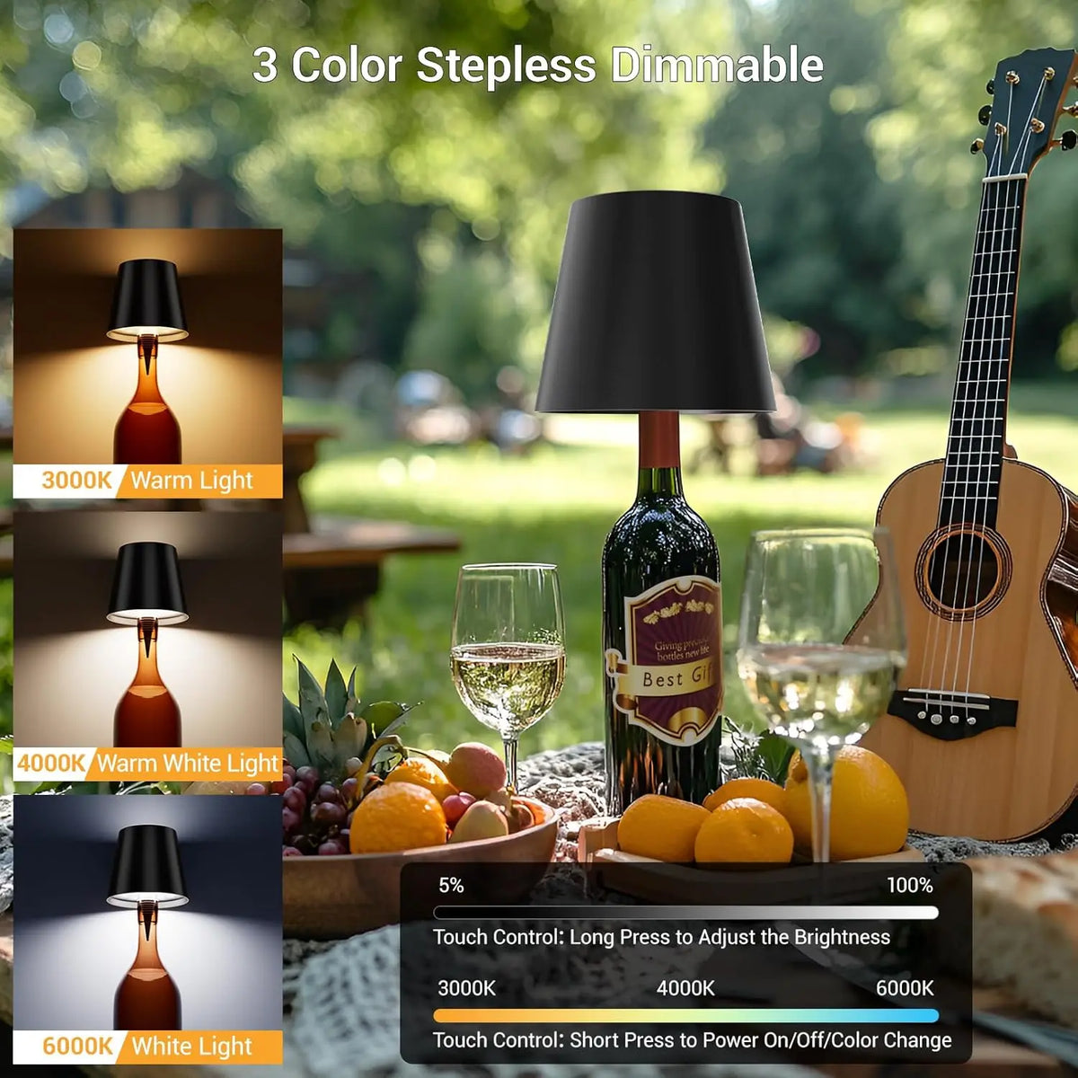 LED Bottle Table Lamp Touch 3 Colors Rechargeable Portable Desktop Decoration Lamp For Bar Restaurant Camping Atmosphere Decor