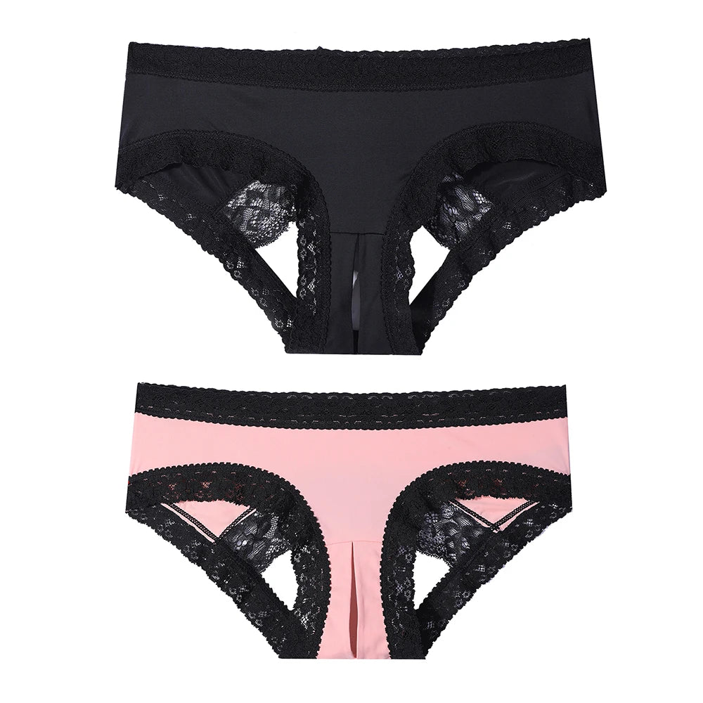 Sexy Panties Women Lingerie for Hot Sex Femme Pink Lace Underwear Fashion Breathable Open Crotch Brief Girls Low-rise Underwear