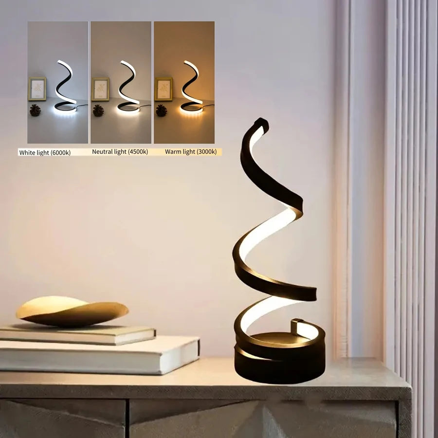 Modern Spiral LED Table Lamp Night Light Dimmable Desk Lamp Nightstand Bedside Lamps Study Office Bedroom Living Room Decoration