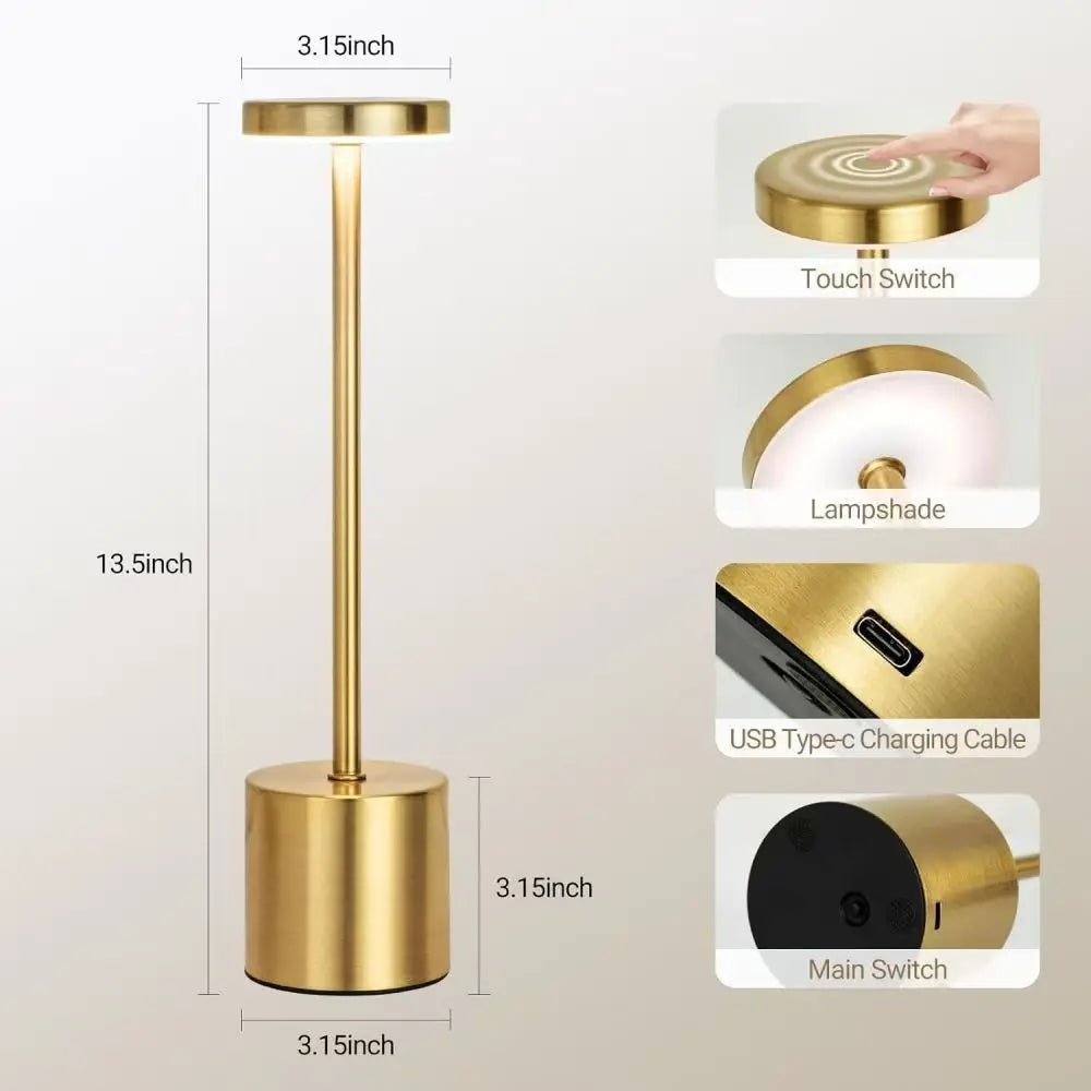 LED Classic Table Lamp USB Rechargeable Night Light Stepless Dimming Touch Desk Lamp 3 Colors Bedside Lamp Bar Hotel Decoration