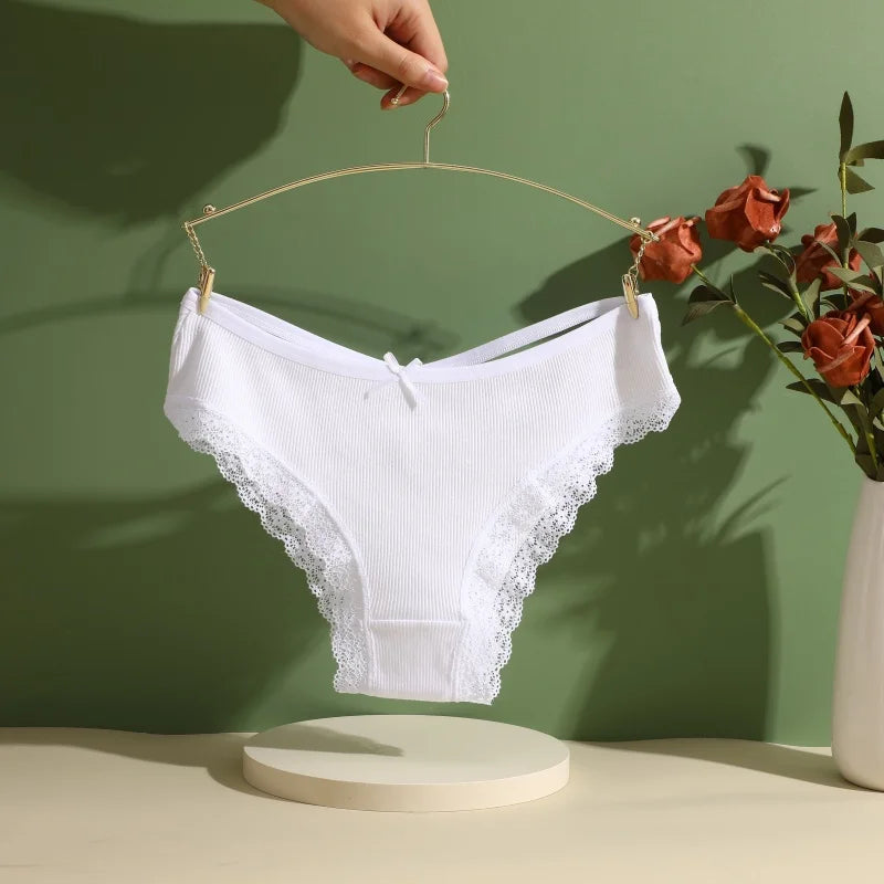 Women's Cotton Panties Low Waist Sexy Lace Brazilian Briefs Female Cross Webbing Underpants Hollow Out Soft Breathable Lingerie