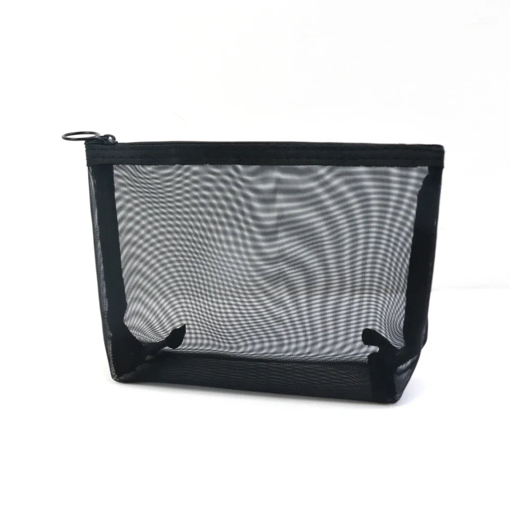 Women Travel Cosmetic Bag Large Capacity Black Mesh Makeup Case Organizer Storage Pouch Casual Zipper Toiletry Make Up Wash Bags