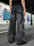 Men's Jeans, Loose Embroidered Denim Trousers, Street Hip-Hop Black Wide-Leg Pants for Daily Outings, Y2K Men's Pants