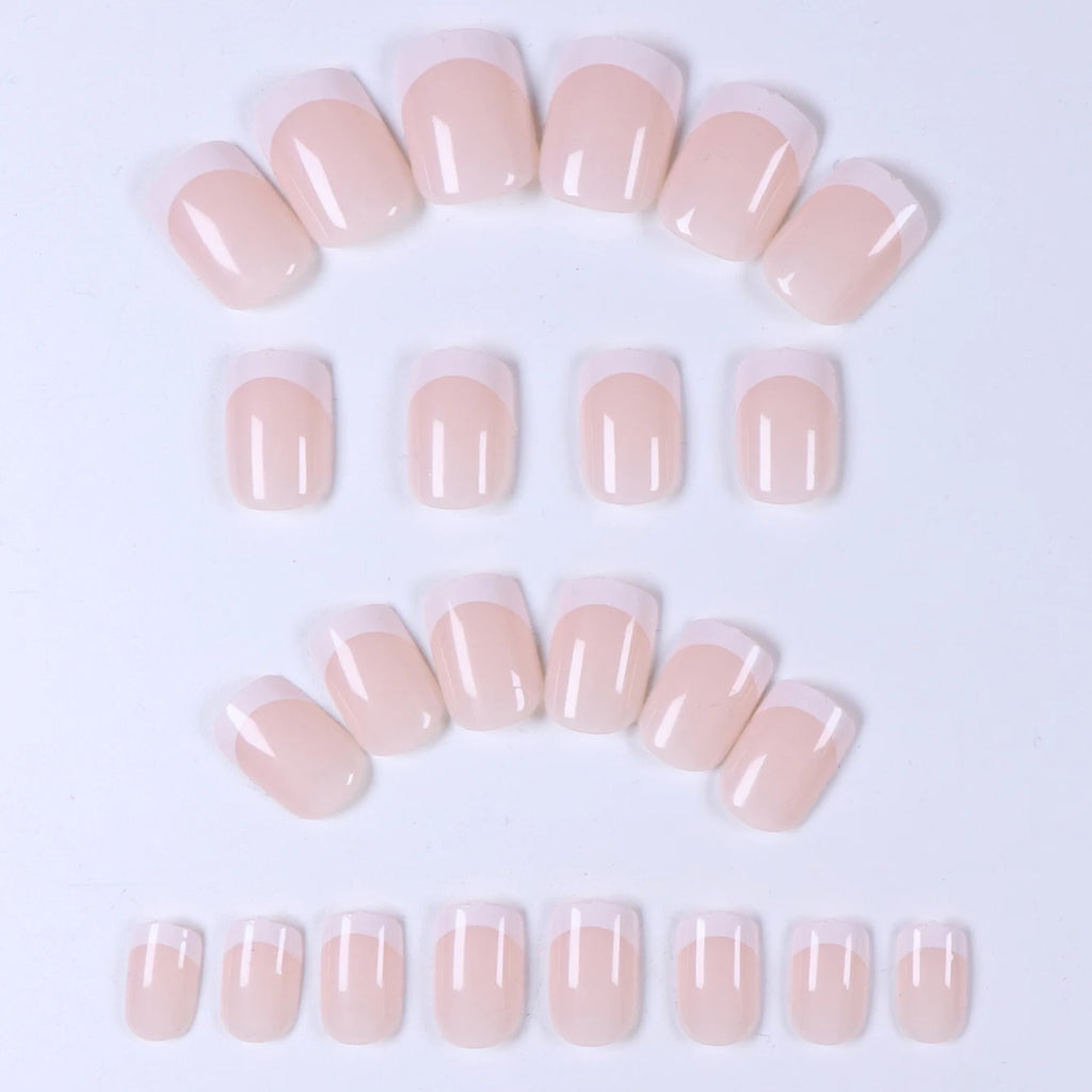 Press On Nails 120 Pcs Short Square French Nails Simple Color Contrast Fun Pattern Fake Nails