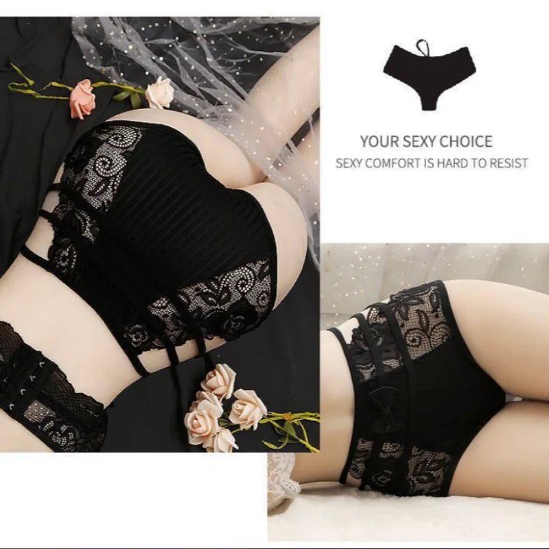 Women's Panties Sexy Lace Hollow Out Lingerie Breathable Ultra-Thin Underpants Lace Floral Comfortable High Waist Elastic Briefs