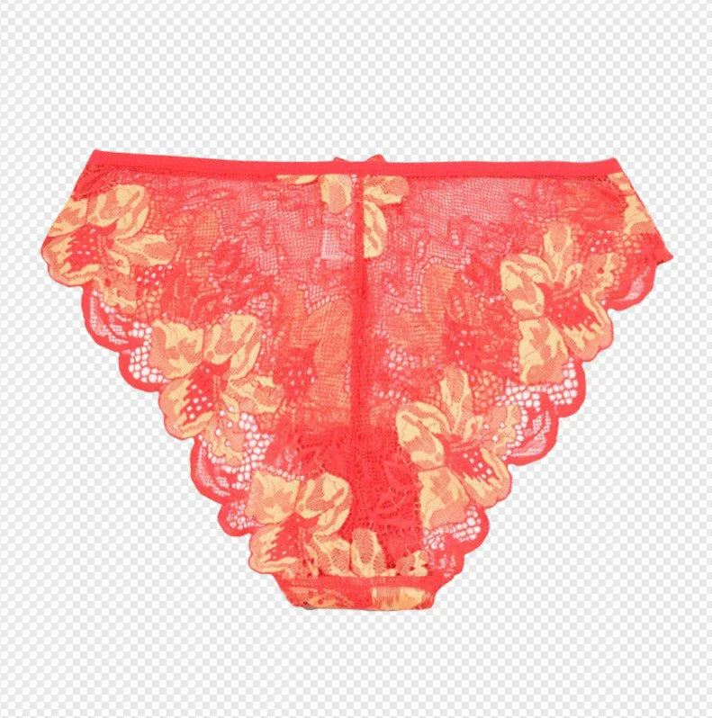 Women Panties Pink Lace Transparent Hollow Out Underwear Comfort Seamless Low Waist Briefs Lingerie Ladies Panties For Women