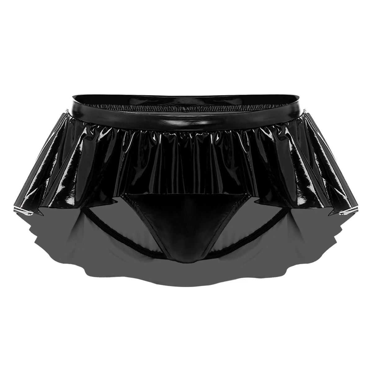 Womens Wet Look PU Leather Micro Panties Low Rise Irregular Ruffled Skirted Panties Glossy Underwear Nightwear  Raves Costume