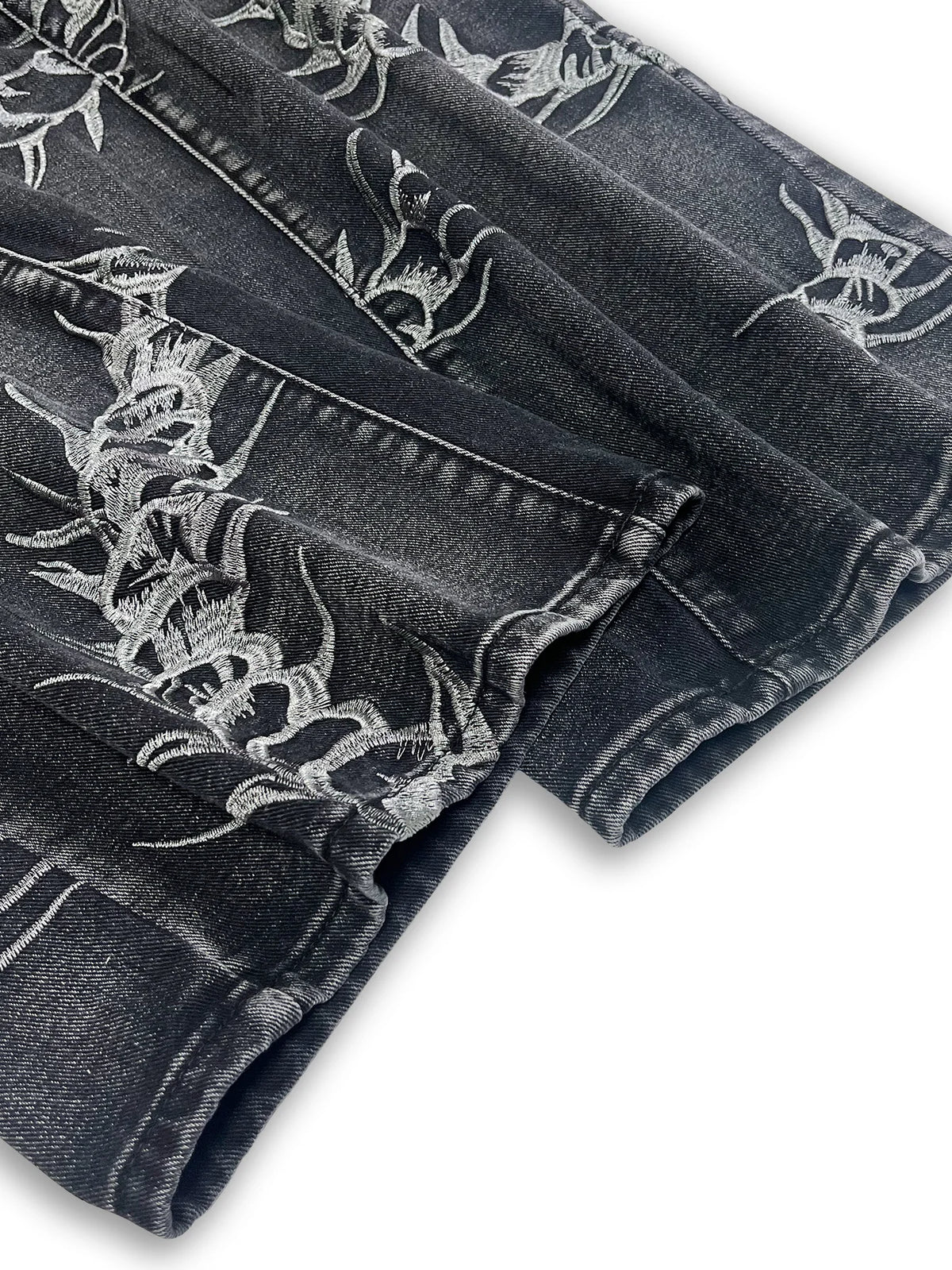 Men's Jeans, Loose Embroidered Denim Trousers, Street Hip-Hop Black Wide-Leg Pants for Daily Outings, Y2K Men's Pants