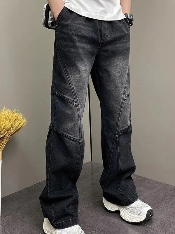 Spring Design Straight Leg Men's Jeans Casual Versatile Loose Wide Leg Pants Classic Washed Denim Trousers for Men