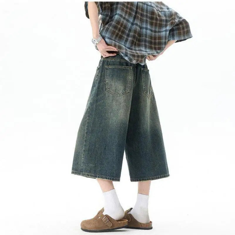 High-Waisted Wide-Leg Cropped Jeans for Men Casual Stretch Denim Capri Pants Comfort Fit Stylish Outfit 8XL Trendy Summer 2026