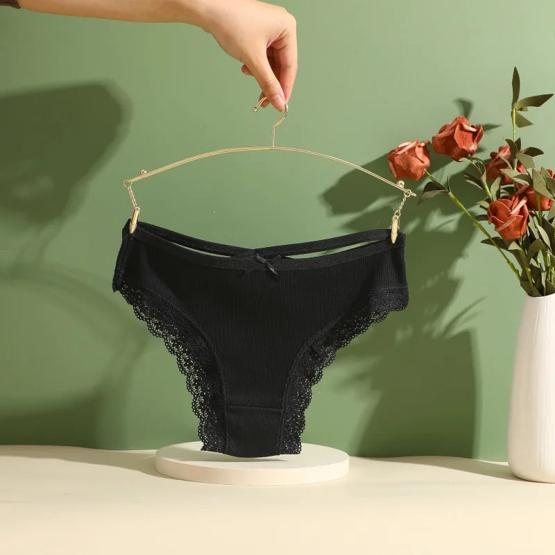 Women's Cotton Panties Low Waist Sexy Lace Brazilian Briefs Female Cross Webbing Underpants Hollow Out Soft Breathable Lingerie