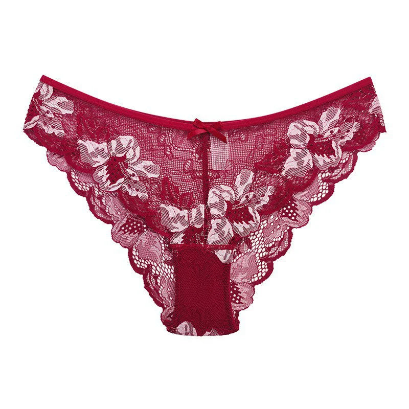 Women Panties Pink Lace Transparent Hollow Out Underwear Comfort Seamless Low Waist Briefs Lingerie Ladies Panties For Women