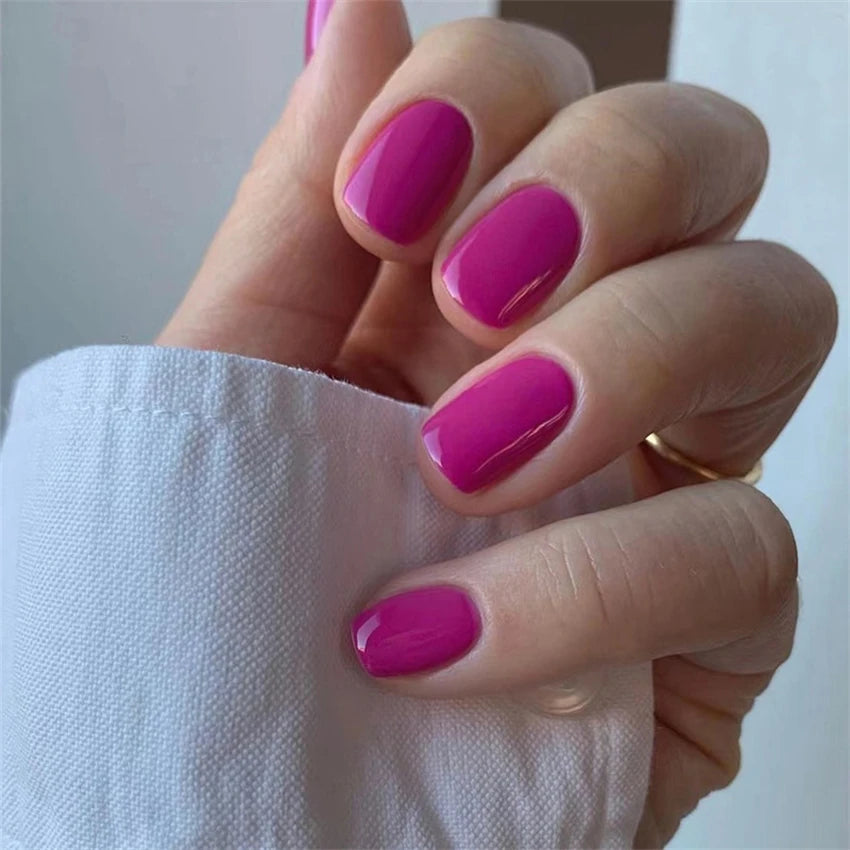 24 Pcs/set Artificial Acrylic Full Coverage Press on Nails Art Short French Fake Nails Red Glossy Removable False Nail Supplies