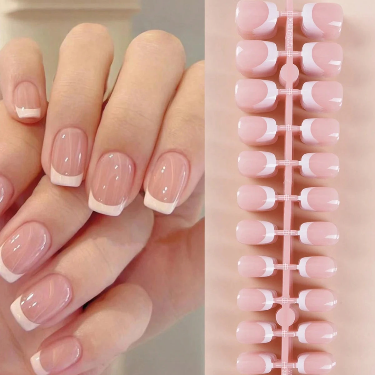 Press On Nails 120 Pcs Short Square French Nails Simple Color Contrast Fun Pattern Fake Nails