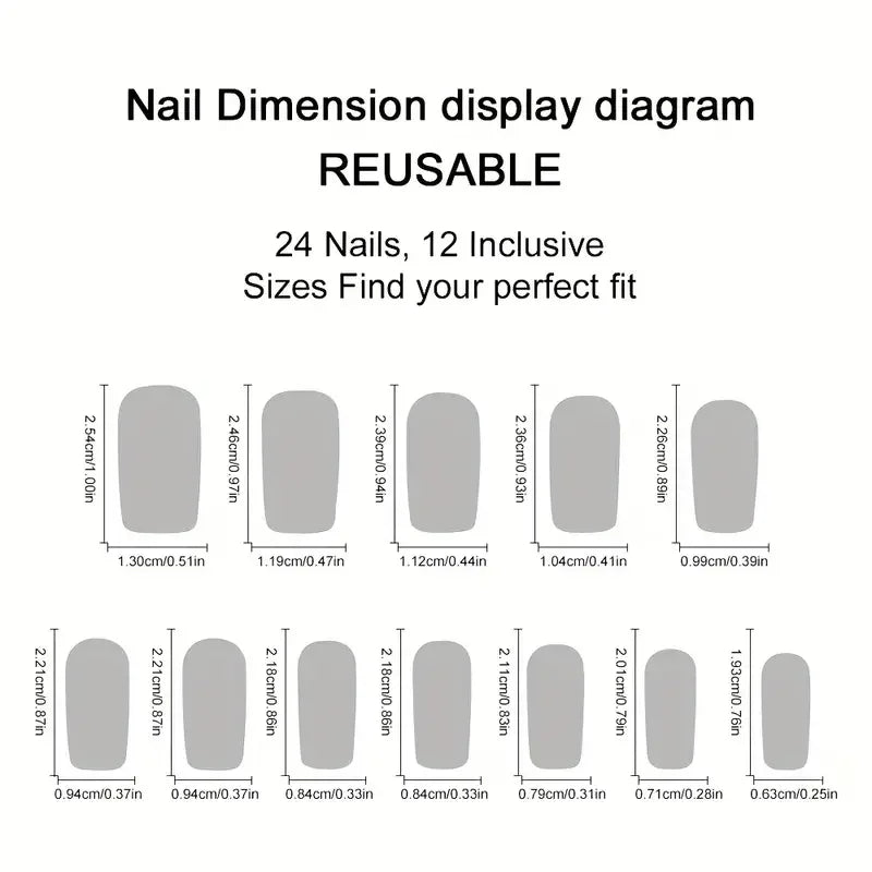 24Pcs medium-long square press on nails, practical nail supplies. Refresh your look and show charming fingertip beauty. Simple s