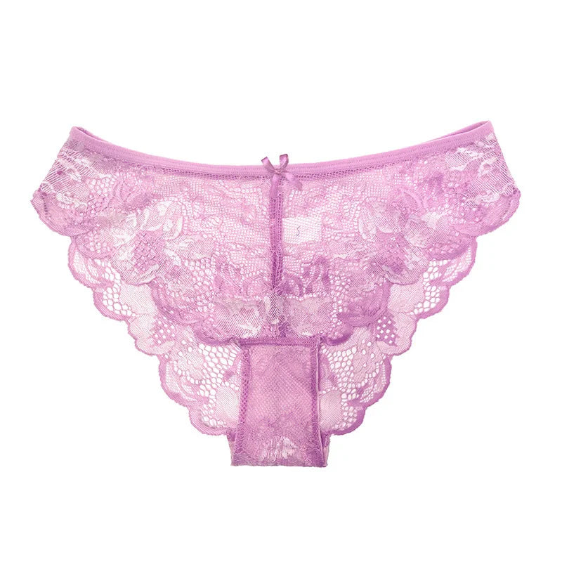 Women Panties Pink Lace Transparent Hollow Out Underwear Comfort Seamless Low Waist Briefs Lingerie Ladies Panties For Women