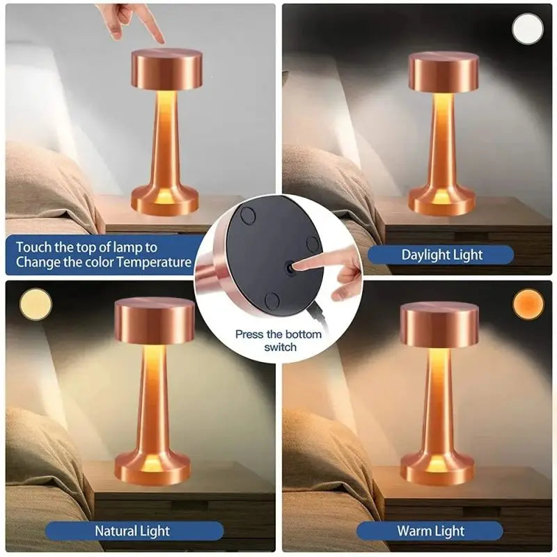 LED Table Lamp Retro Bar Touch Dimmable 3 Color Rechargeable Dining Desktop Night Light for Vintage Desk Lamp Bar Decoration