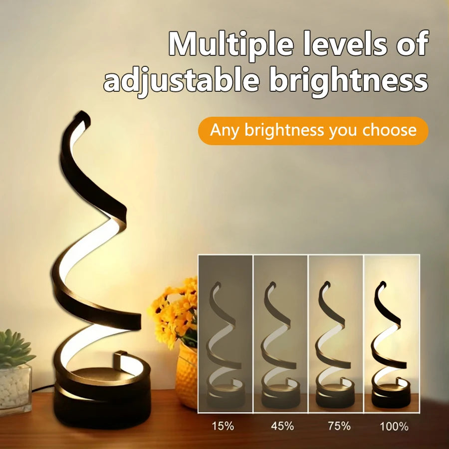 Modern Spiral LED Table Lamp Night Light Dimmable Desk Lamp Nightstand Bedside Lamps Study Office Bedroom Living Room Decoration
