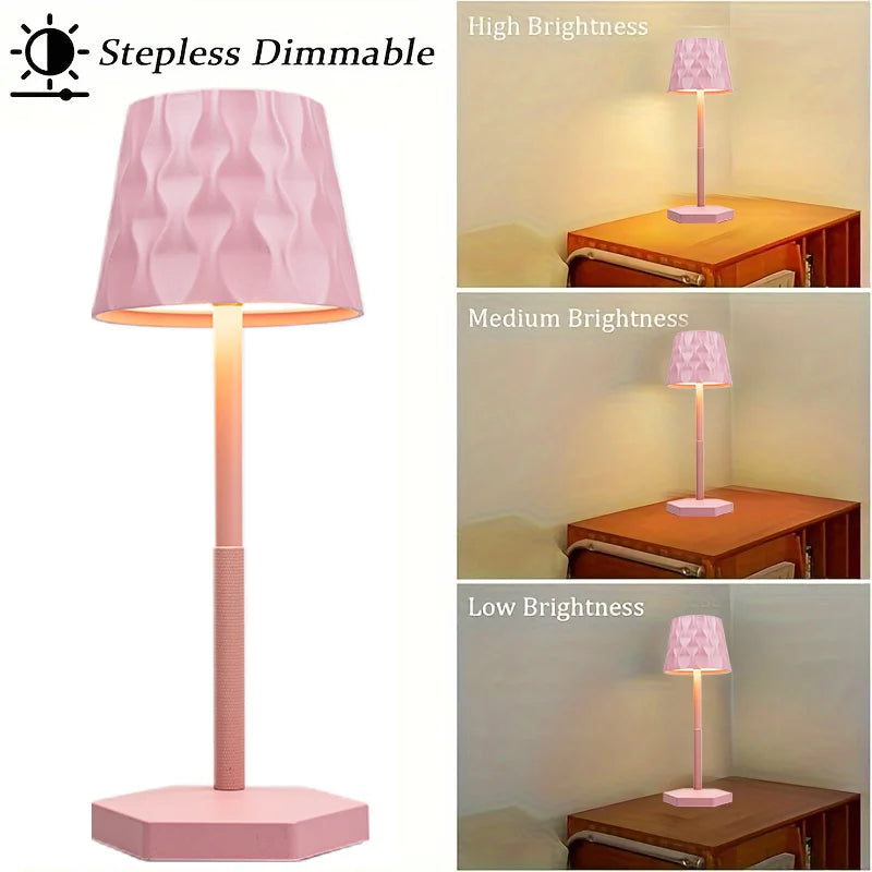Classic Minimalist Touch Wireless Table Lamp, Decorative Table Lamp, Ripple Lampshade - Black - White - Gold - Multiple Colors Available Led Table Lamp, USB Rechargeable, Three-Color Adjustable Brightness Lighting, Suitable f