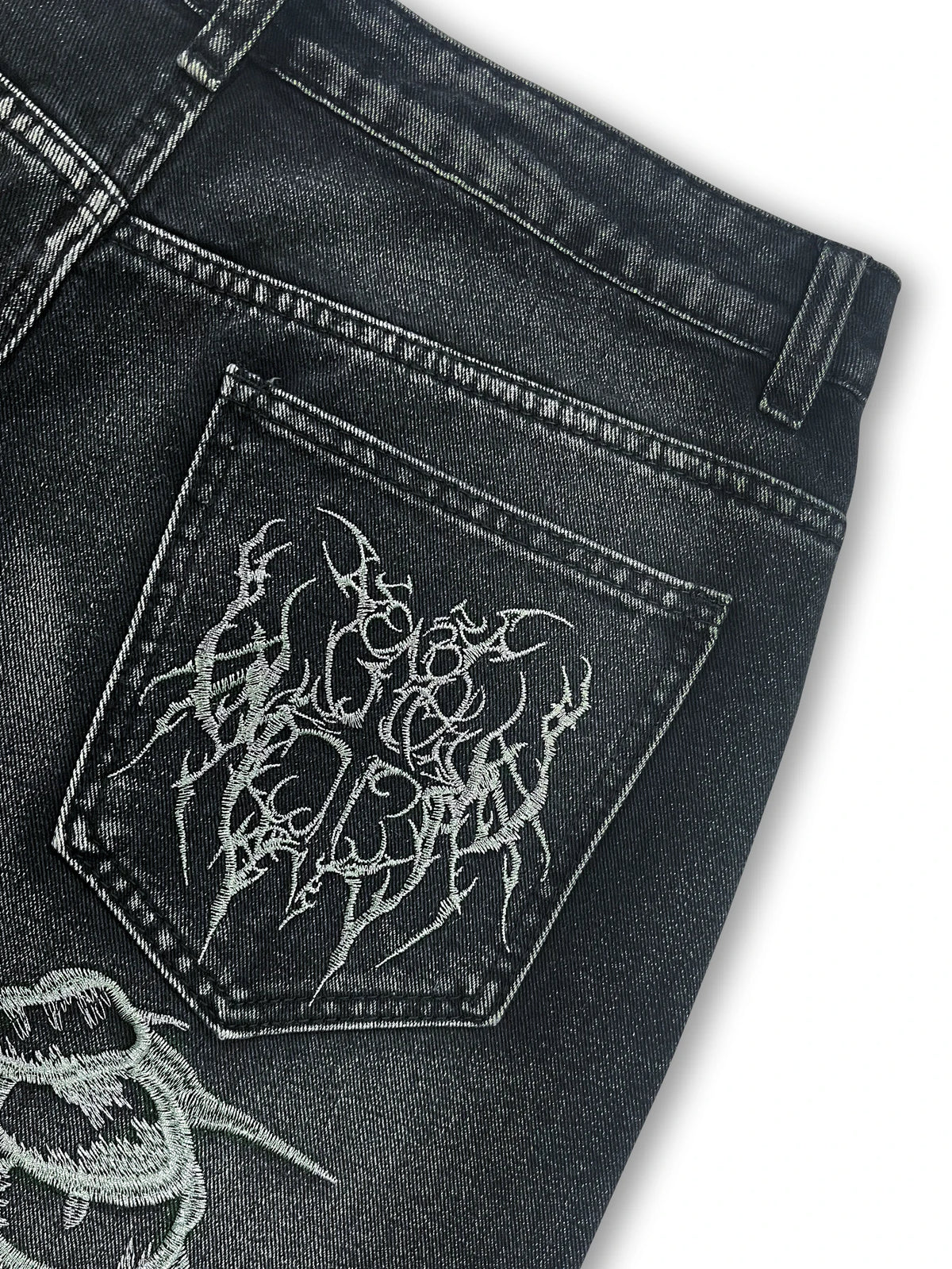 Men's Jeans, Loose Embroidered Denim Trousers, Street Hip-Hop Black Wide-Leg Pants for Daily Outings, Y2K Men's Pants