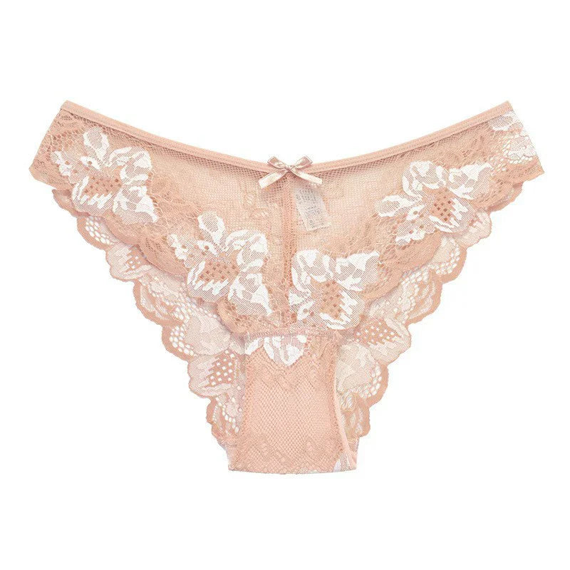 Women Panties Pink Lace Transparent Hollow Out Underwear Comfort Seamless Low Waist Briefs Lingerie Ladies Panties For Women