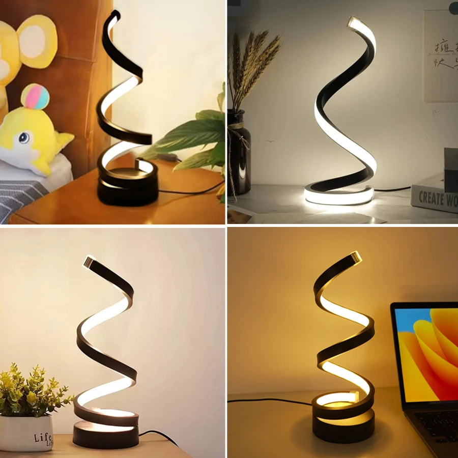 Modern Spiral LED Table Lamp Night Light Dimmable Desk Lamp Nightstand Bedside Lamps Study Office Bedroom Living Room Decoration