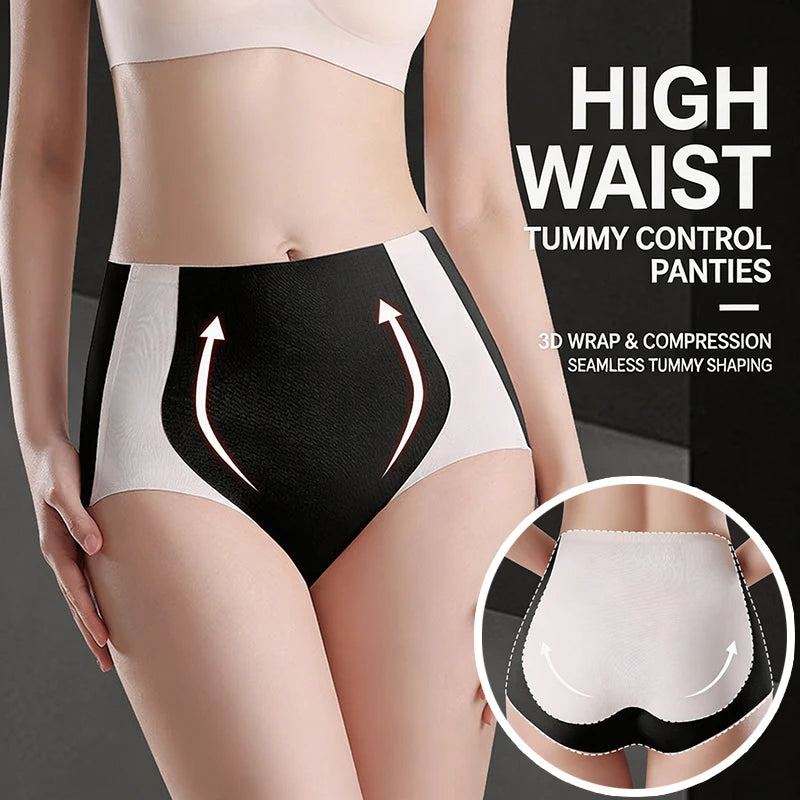 Women's High Waisted Seamless Panties Underwear Tummy Control Breathable Cotton Crotch Gusset Comfortable Mesh Briefs Women