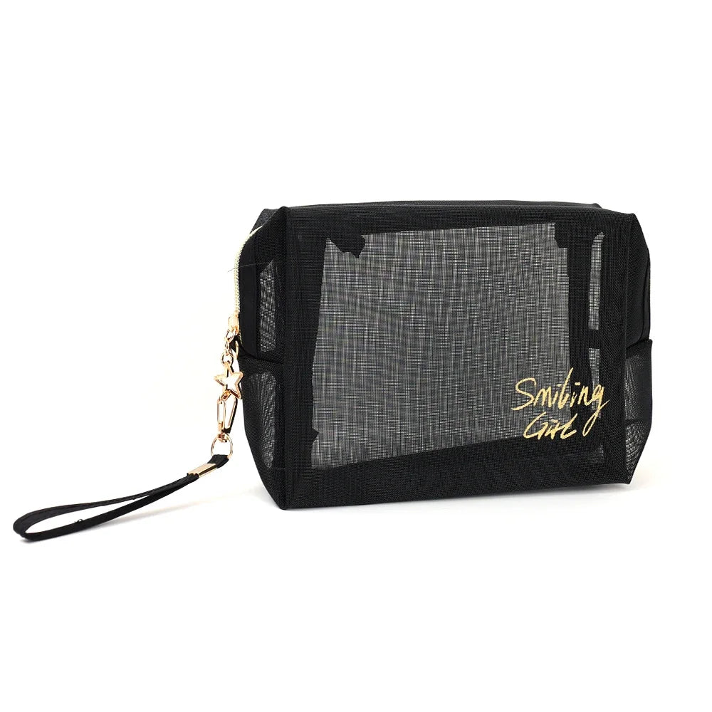 Women Travel Cosmetic Bag Large Capacity Black Mesh Makeup Case Organizer Storage Pouch Casual Zipper Toiletry Make Up Wash Bags