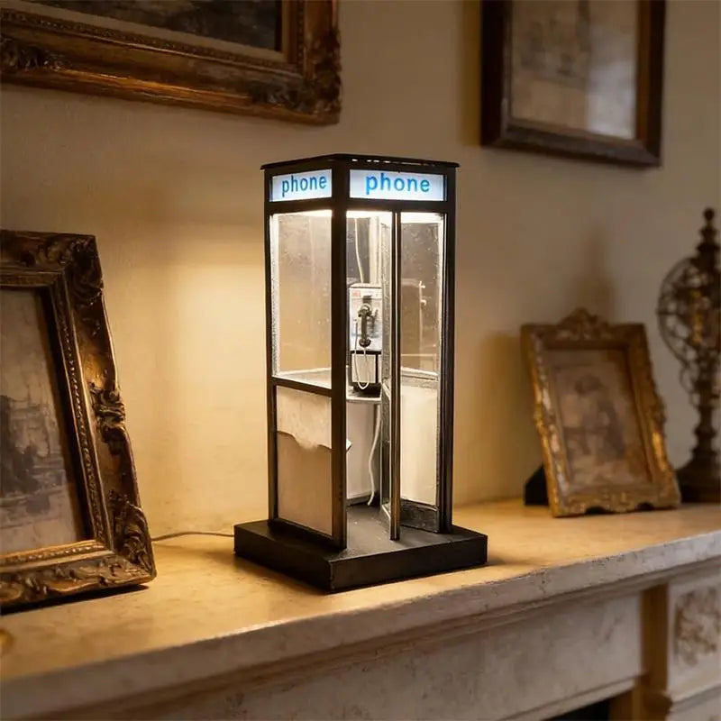 Retro British Phonebooth Lamp Tall Vintage Night Table Lamp For Kids Study Cafe Living Room Unique Home Decor