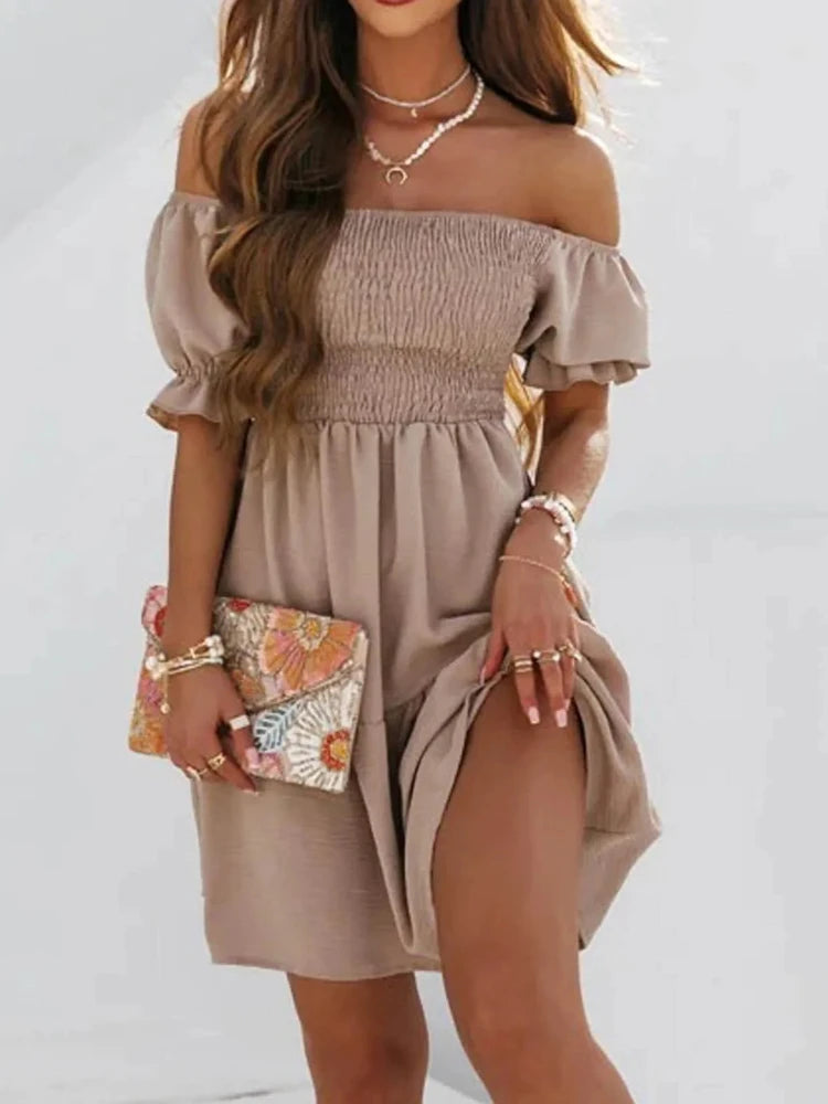 New Dresses for Women 2025 Summer Dresses for Women Fashion Sexy Off Shoulder Puff Sleeve Dress Vestidos Verano Moda Short Dress
