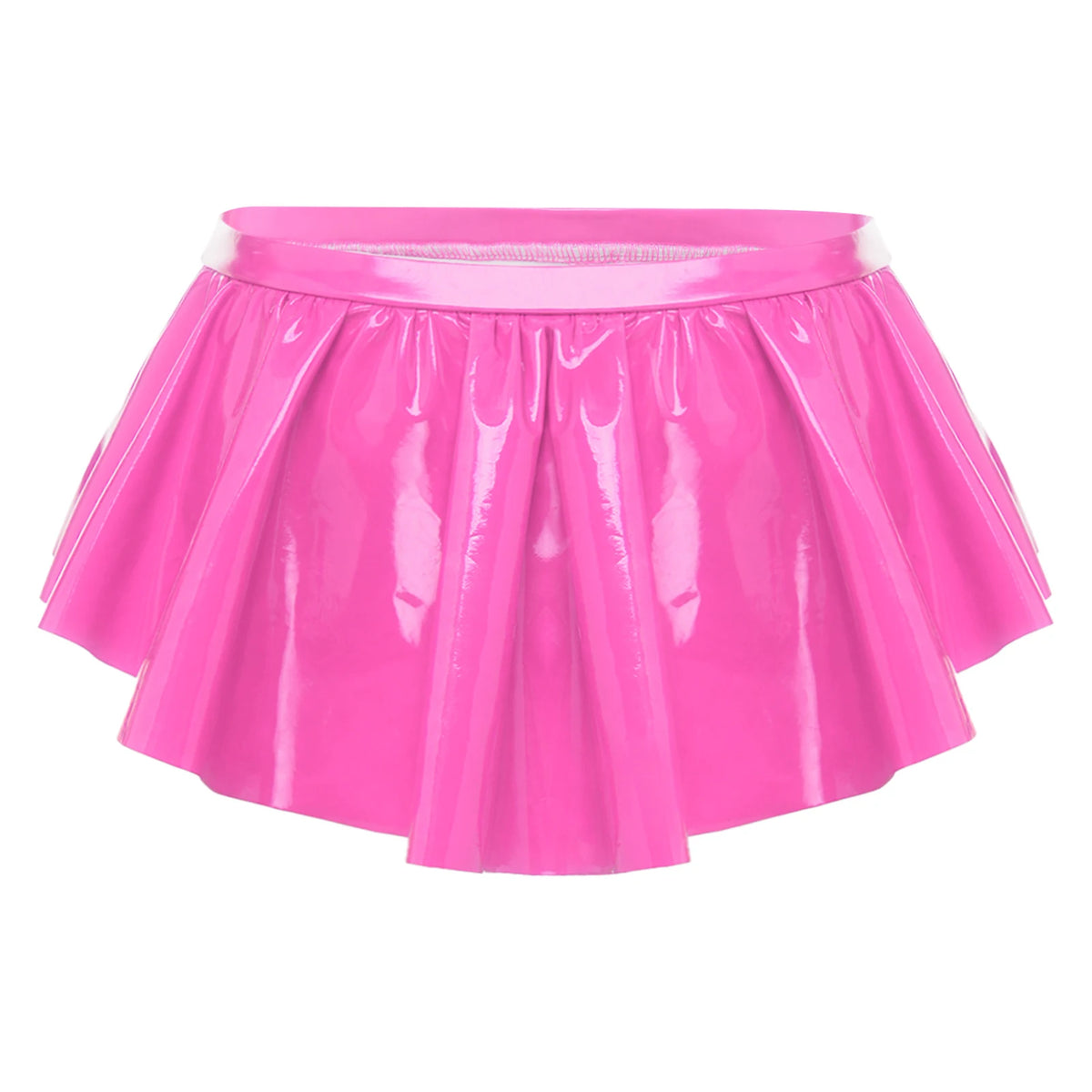 Women Irregular Ruffled Skirted Panties Wet Look PU Leather Micro Skirted Low Rise Glossy Underwear Nightwear for Raves Clubwear