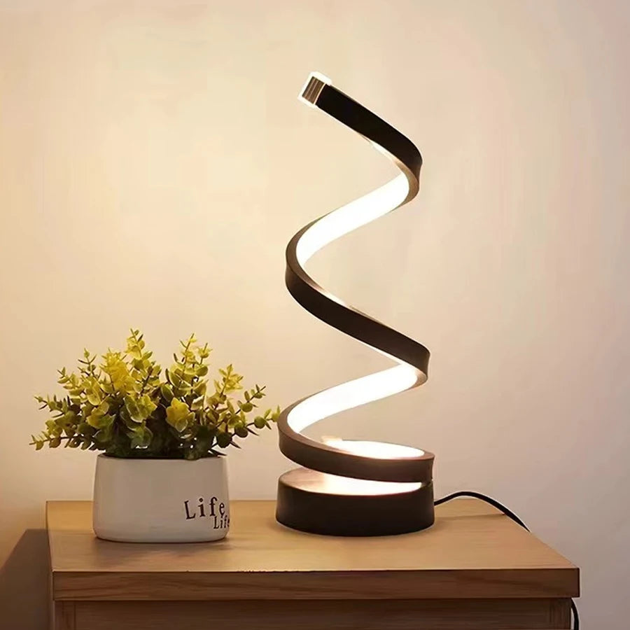 Modern Spiral LED Table Lamp Night Light Dimmable Desk Lamp Nightstand Bedside Lamps Study Office Bedroom Living Room Decoration