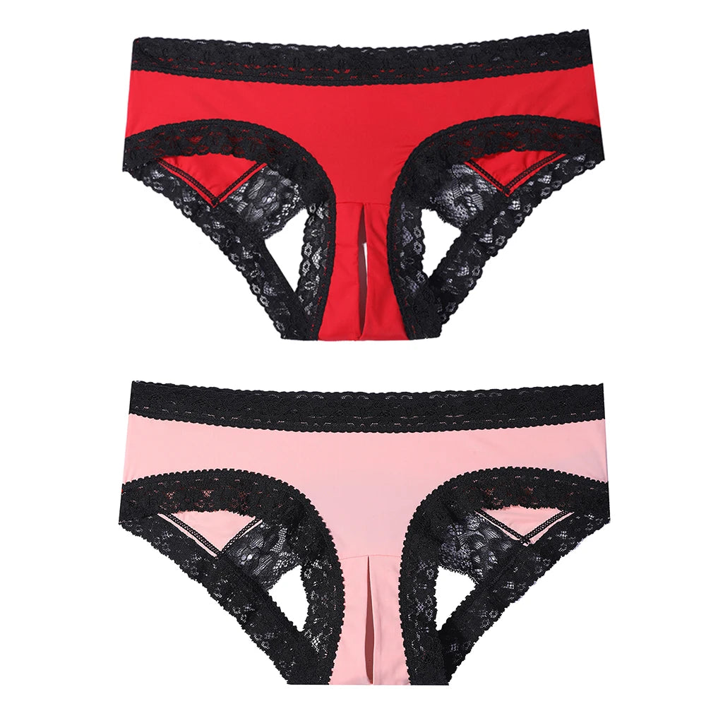 Sexy Panties Women Lingerie for Hot Sex Femme Pink Lace Underwear Fashion Breathable Open Crotch Brief Girls Low-rise Underwear