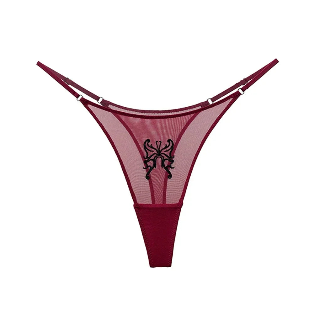 High Cut Panties Breathable Girls Embroidery Low Waist Intimates Ladies Bandage Thongs Lace Panties Women T-back Seamless Briefs
