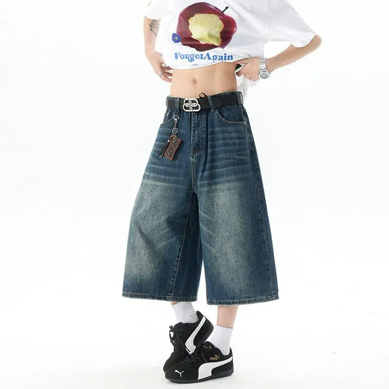 High-Waisted Wide-Leg Cropped Jeans for Men Casual Stretch Denim Capri Pants Comfort Fit Stylish Outfit 8XL Trendy Summer 2026