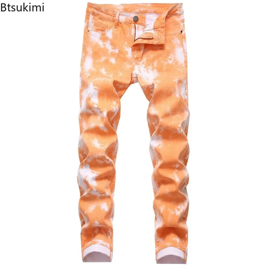 2026 High Quality Colorful Jeans for Men Elastic Slim Straight Casual Trousers Trend Streetwear Male All-match Denim Long Pants