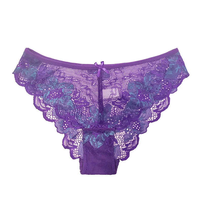 Women Panties Pink Lace Transparent Hollow Out Underwear Comfort Seamless Low Waist Briefs Lingerie Ladies Panties For Women
