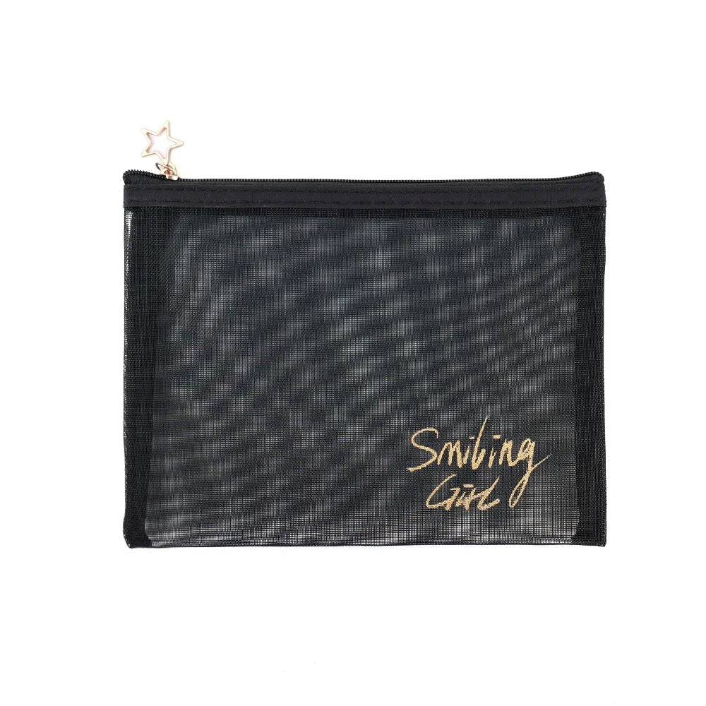 Women Travel Cosmetic Bag Large Capacity Black Mesh Makeup Case Organizer Storage Pouch Casual Zipper Toiletry Make Up Wash Bags