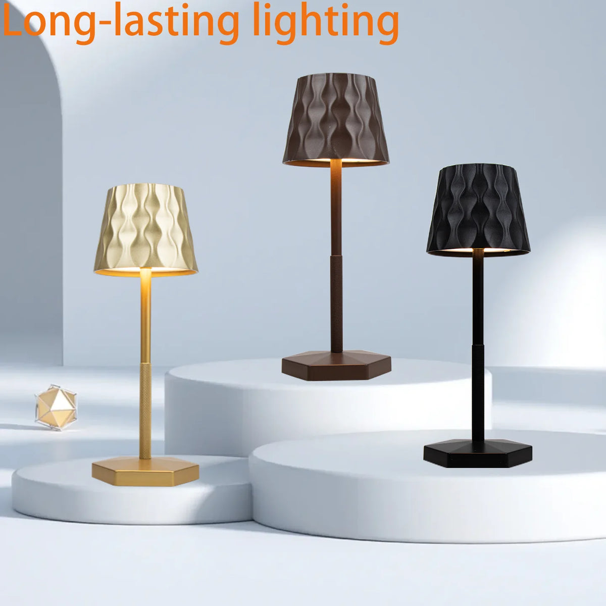 Classic Minimalist Touch Wireless Table Lamp, Decorative Table Lamp, Ripple Lampshade - Black - White - Gold - Multiple Colors Available Led Table Lamp, USB Rechargeable, Three-Color Adjustable Brightness Lighting, Suitable f